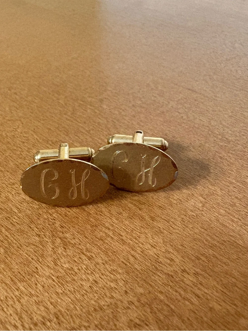 Vintage A& Z Gold Filled Cufflinks Hinged Oval Monnogrammed C H 1960s